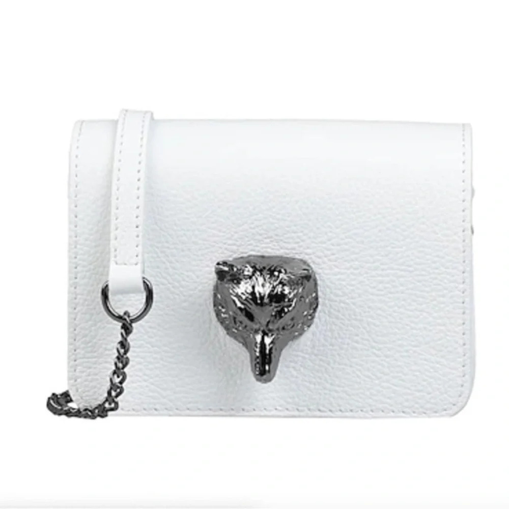 Studio Moda White Leather Mini Handbag Shoulder Crossbody Made In Italy Wolf